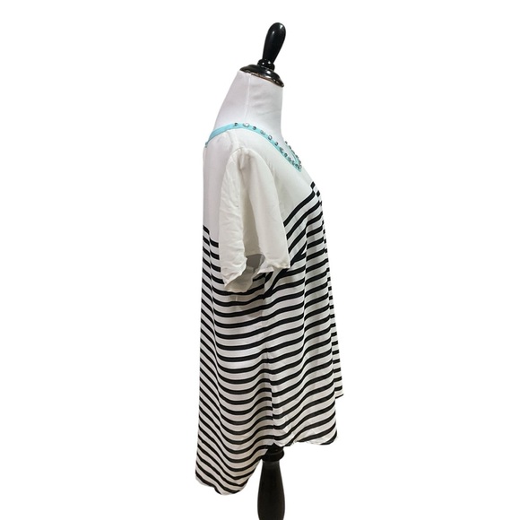 Lane Bryant Women's 14/16 Blouse Top Rhinestone Collar Striped Nautical Beach - Picture 4 of 6